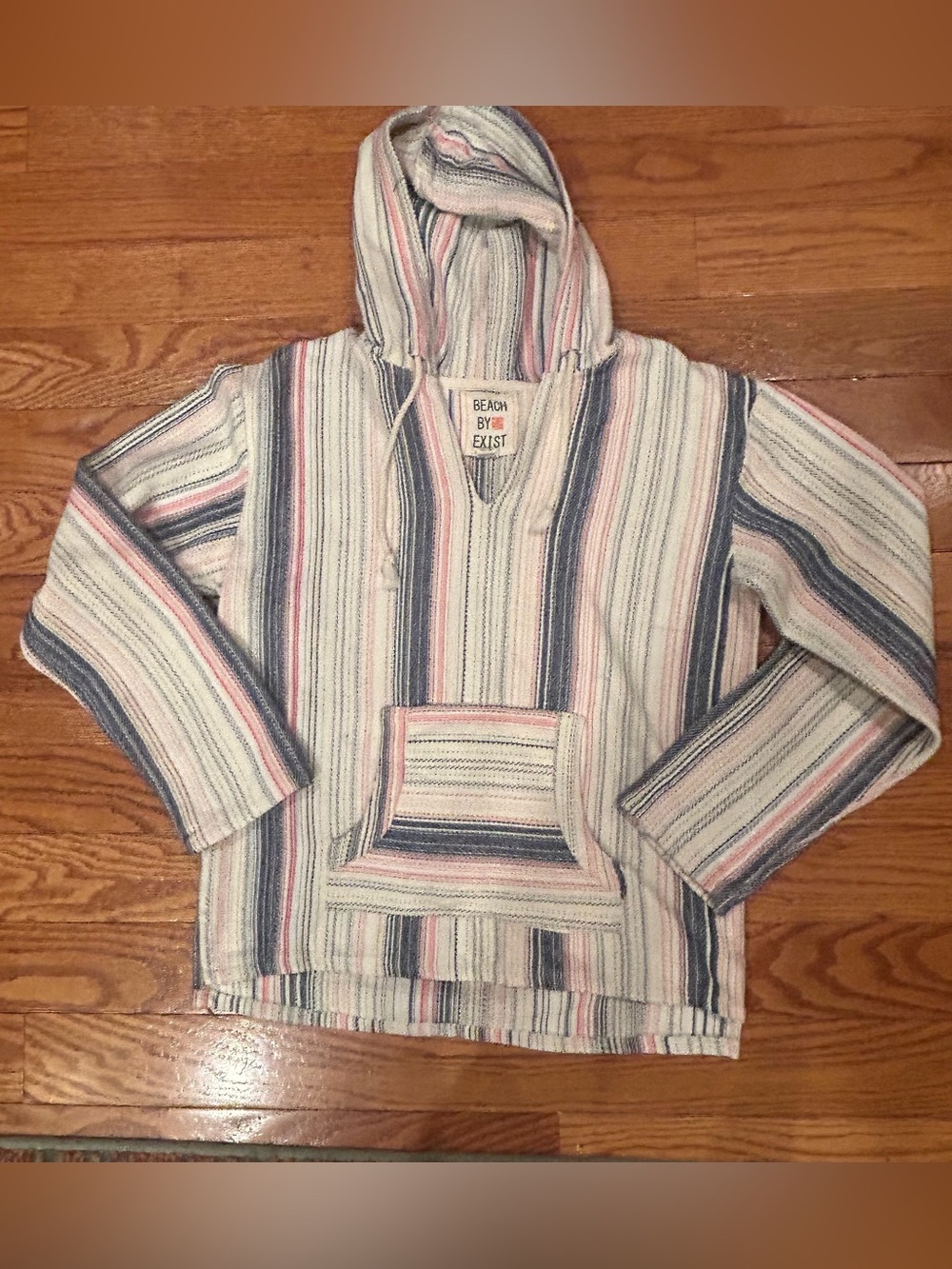 Beach By Exist Striped Baja Hoodie in Cream, Blue & Pink